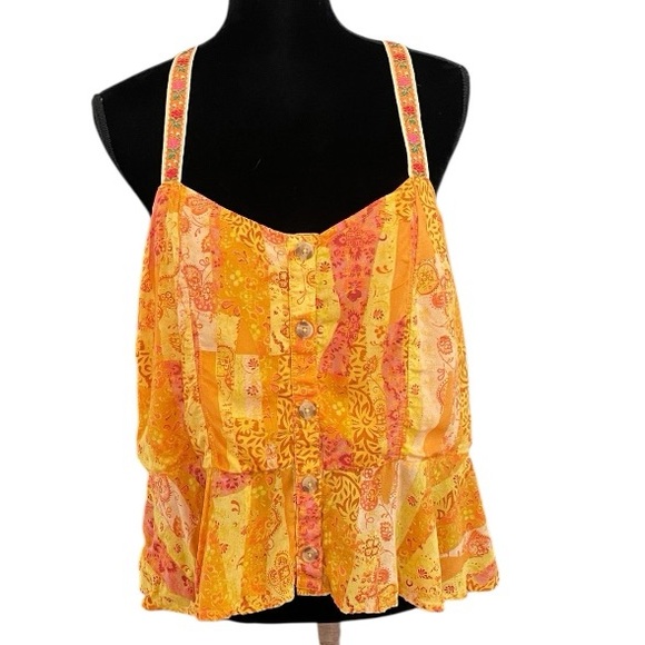Pilcro Tops - Anthropologie Pilcro Peplum Racerback Tank Orange women’s Large Bohemian Beach